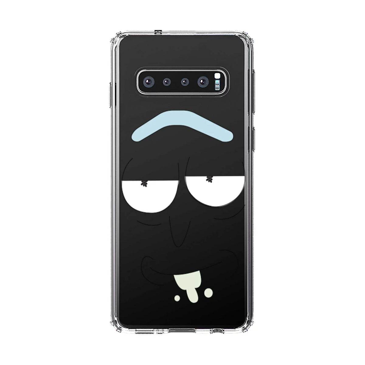 DistinctInk Clear Shockproof Hybrid Case for Samsung Galaxy S10+ PLUS(6.4" Screen) - TPU Bumper, Acrylic Back, Tempered Glass Screen Protector - "Wubba Lubba Dub Dub" Face