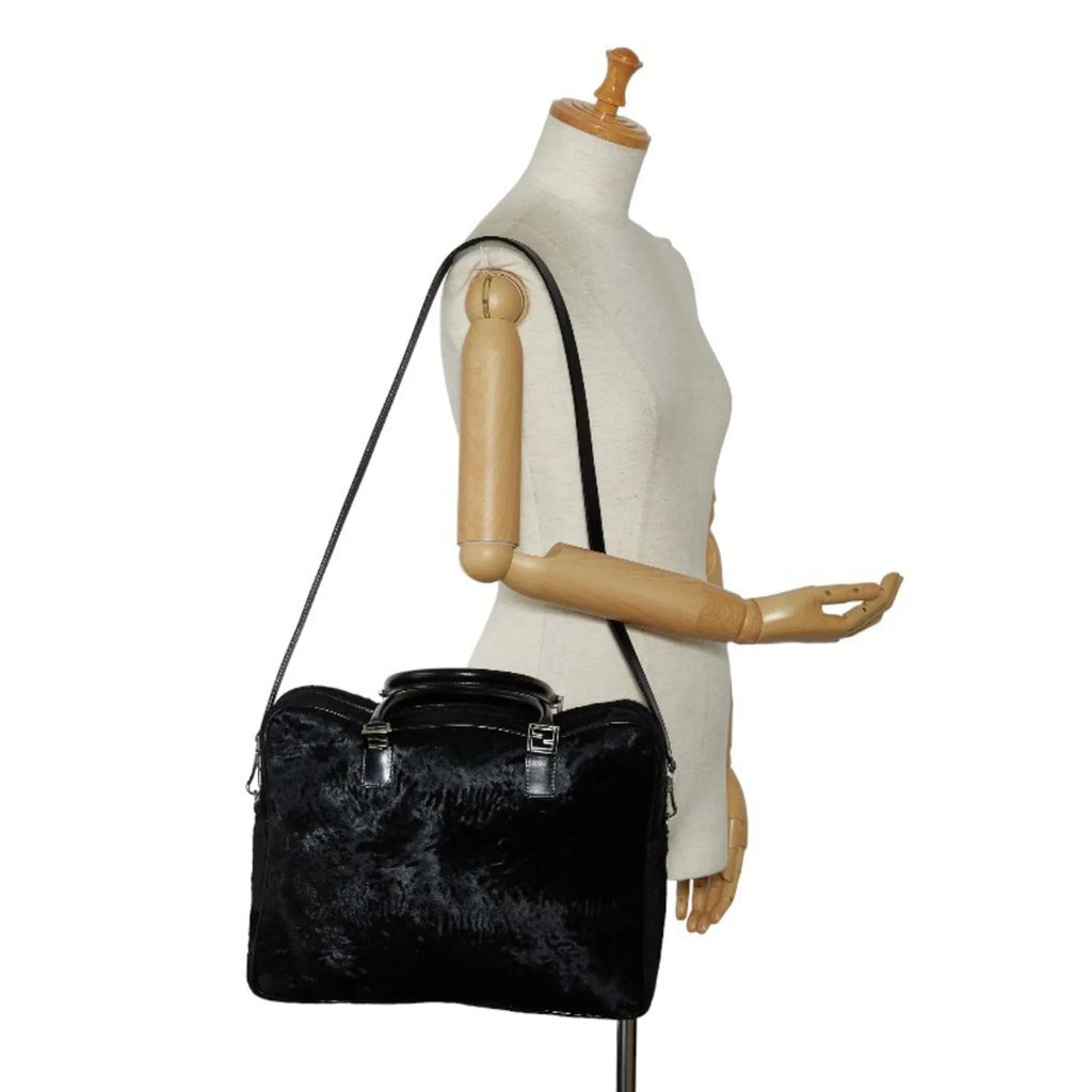 Pre-Owned FENDI Handbag Shoulder Bag Black Pony Leather Women's (Good)