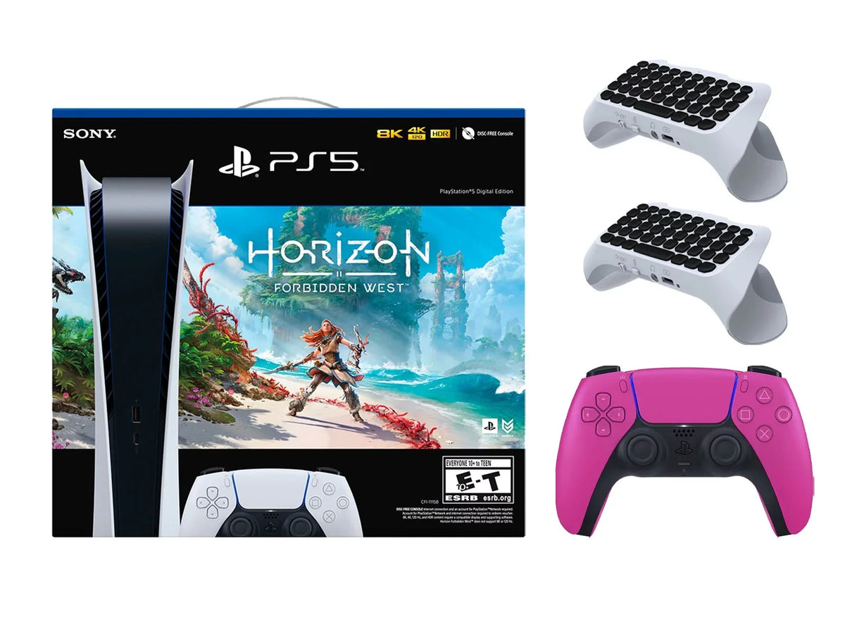 Sony Playstation 5 Digital Horizon Forbidden West Bundle with Extra Pink Controller with 2 Pack Surge Wireless Keypad
