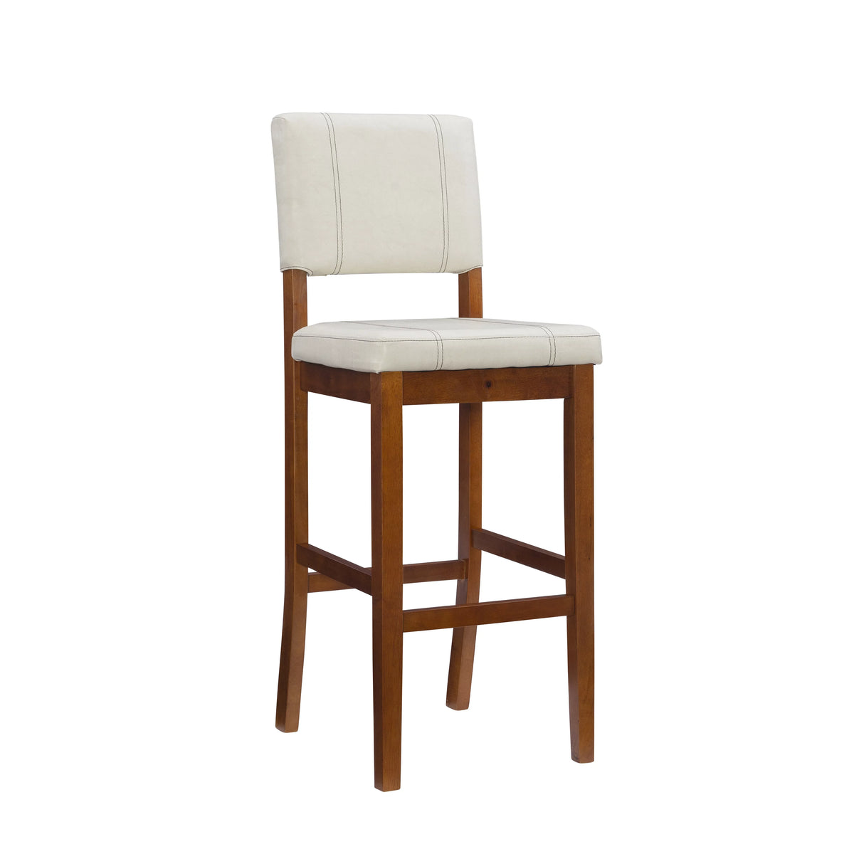 Linon Mulberry Padded Bar Stool, 30" Seat Height, Medium Dark Walnut Finish with Cream Polyvinyl Chloride Fabric