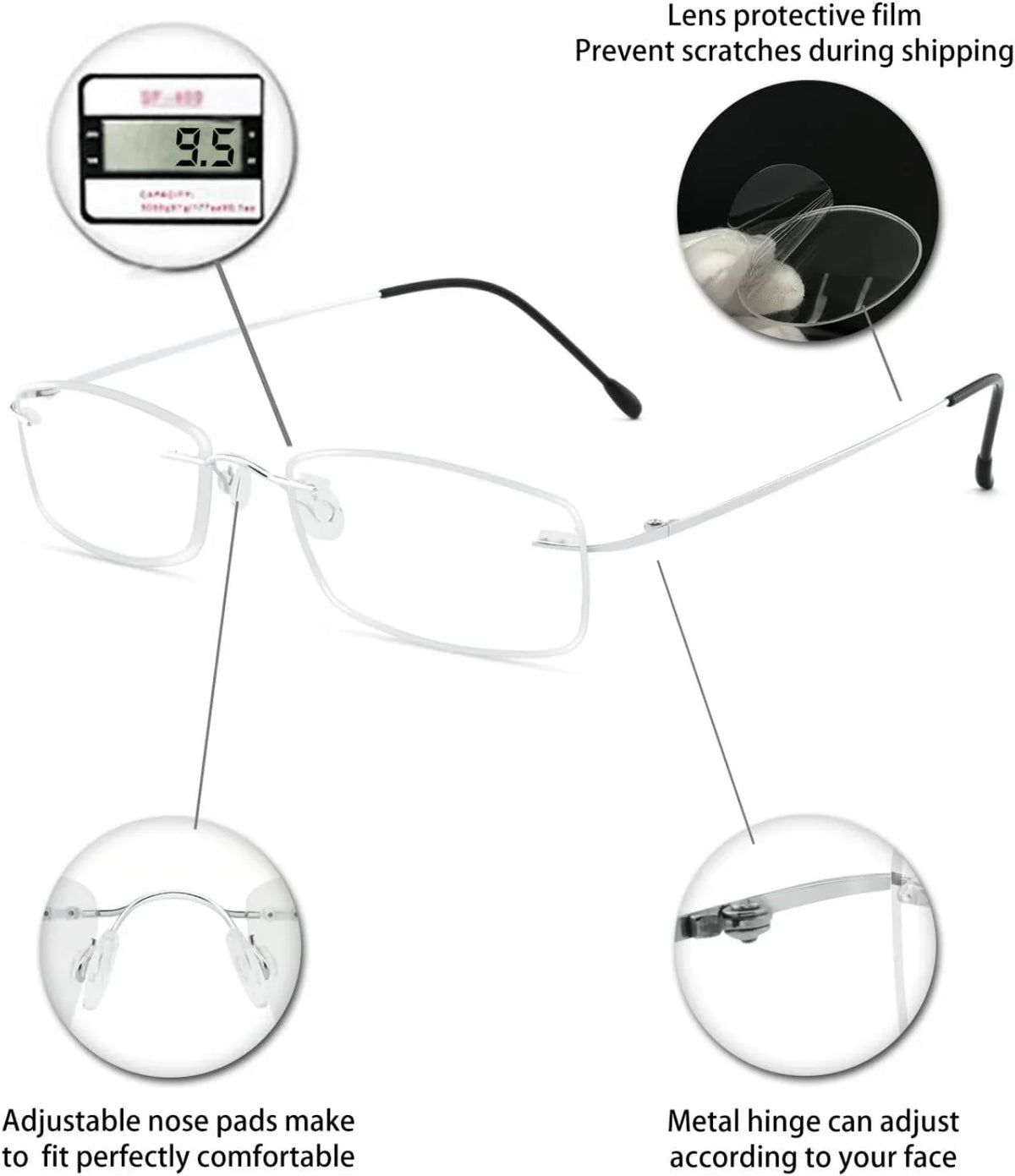 OCCI CHIARI Reading Glasses 1.5 For Mens Lady Designer Readers with Comfortable Frameless Durable Spring Hinge 1.0 1.5 2.0 2.5 3.0 3.5