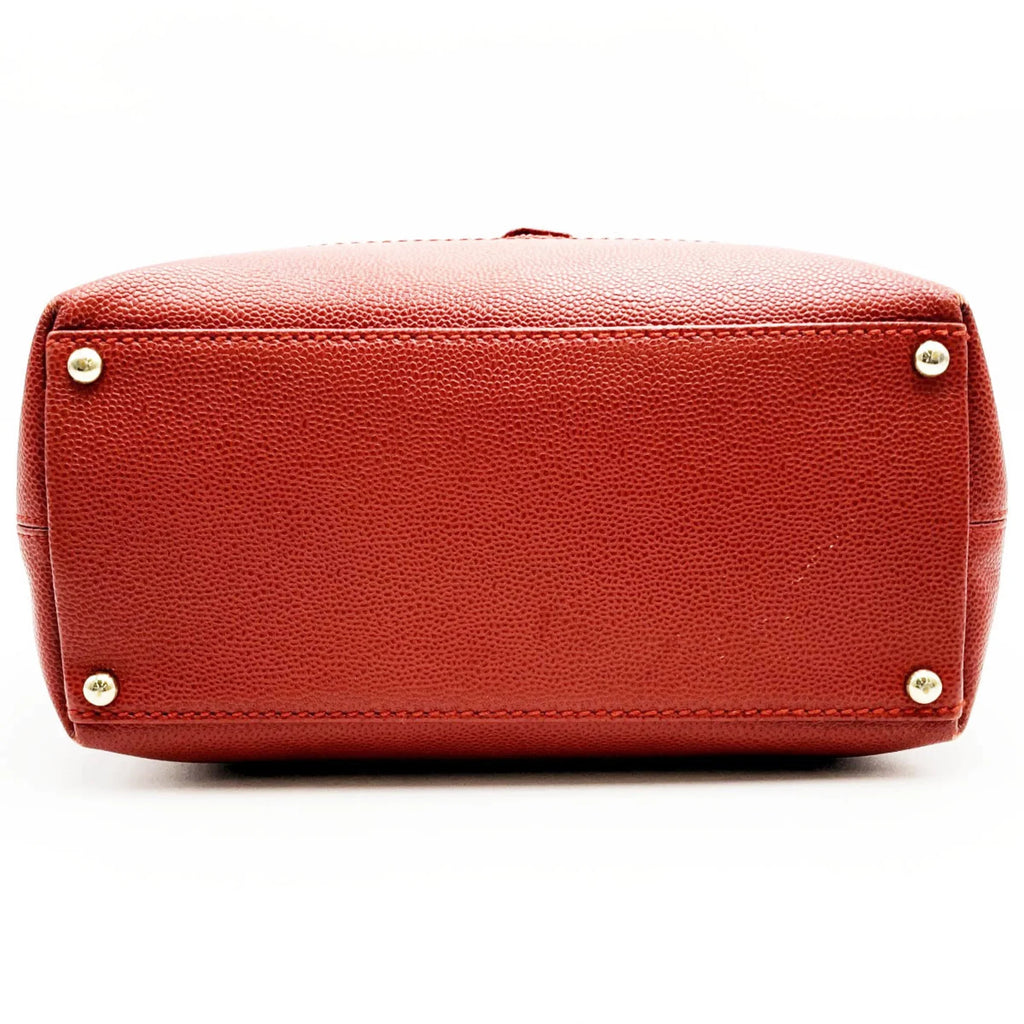 Pre-Owned CHANEL Tote Bag Drawstring Caviar Skin Wood Style Coco Mark Vintage Red Ladies (Good)