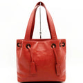 Pre-Owned CHANEL Tote Bag Drawstring Caviar Skin Wood Style Coco Mark Vintage Red Ladies (Good)