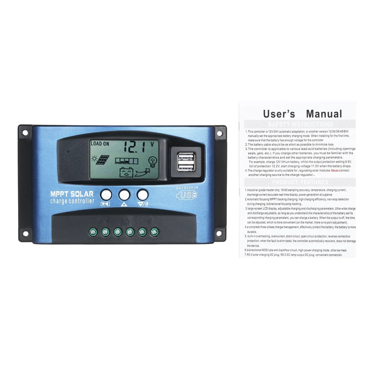 Dazzduo Controller,Dual USB Output LCD Screen Screen 5V/2A Solar Identification 5V/2A Dual Dual USB Solar Dual USB Solar USB Output 12V/24V 5V/2A Dual USB