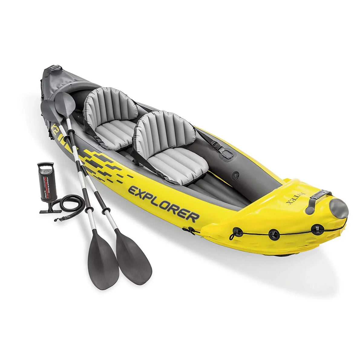 Intex Explorer K2 2 Person Inflated Kayak Set and Air Pump, Yellow (3 Pack)